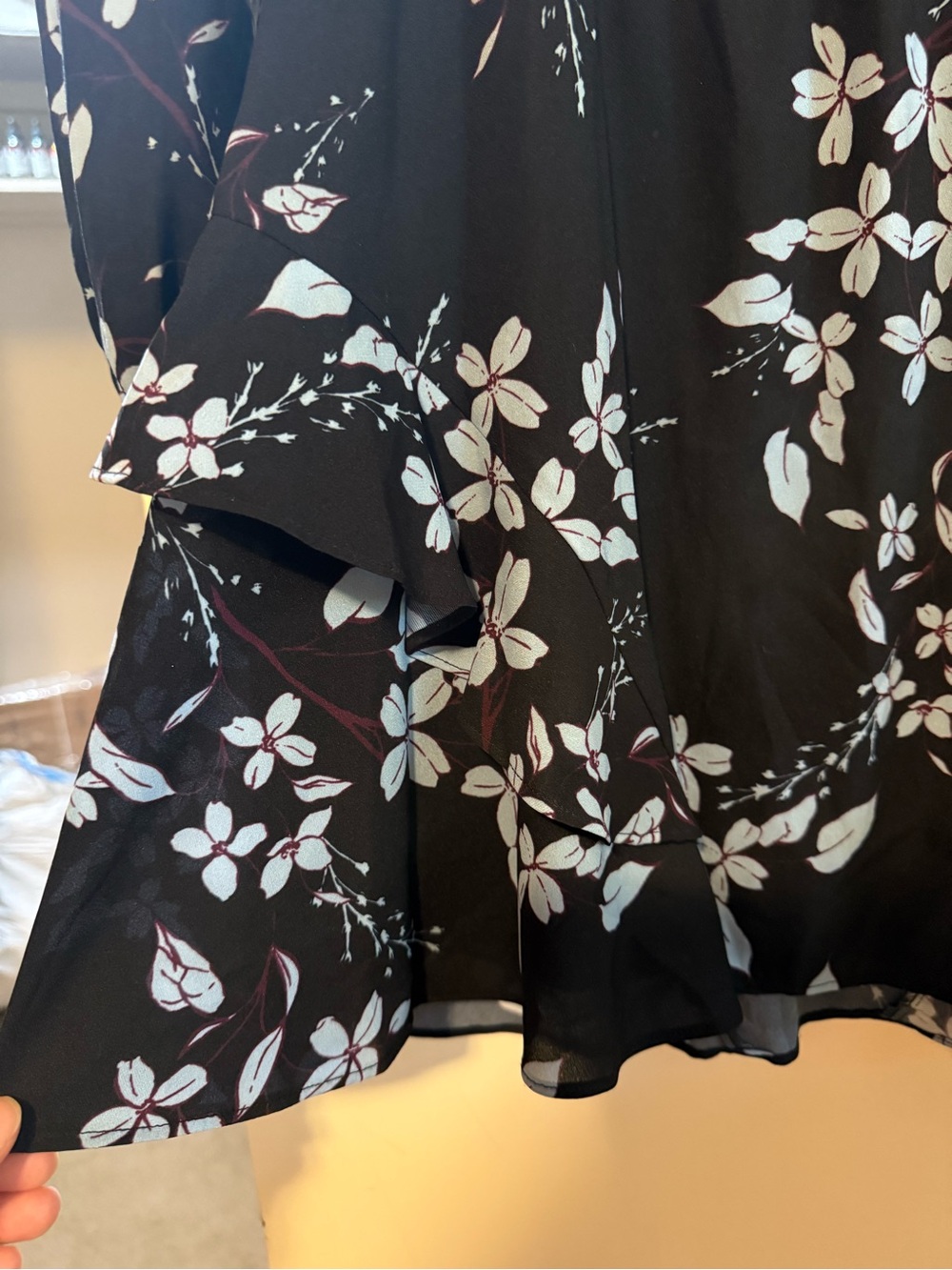 PARKER Black Floral Ruffled Long-Sleeve Dress with Blue Blossoms - Picture 3 of 8